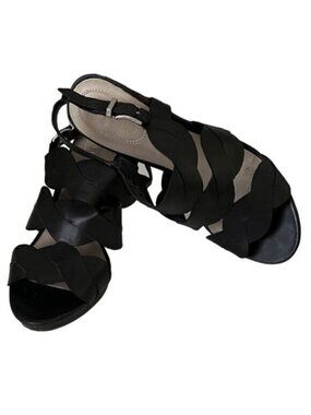 Nickels Janna Black Man Made‎ Material Side Buckle Strappy Heels Sandal Size 7.5